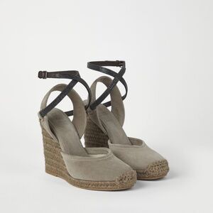 Brunello Cucinelli Suede Strappy Wedges Size 38